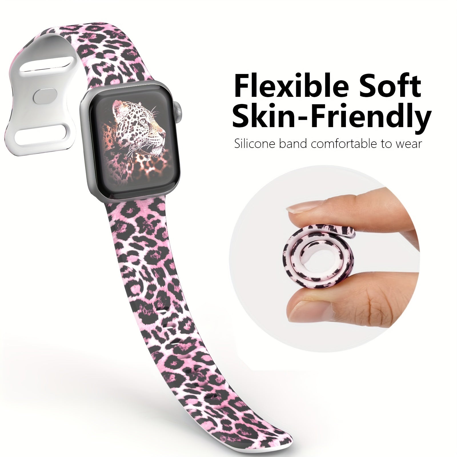 Women's Floral Silicone Watch Band Compatible with Apple Watch 38mm-45mm Soft Fade-Resistant Strap