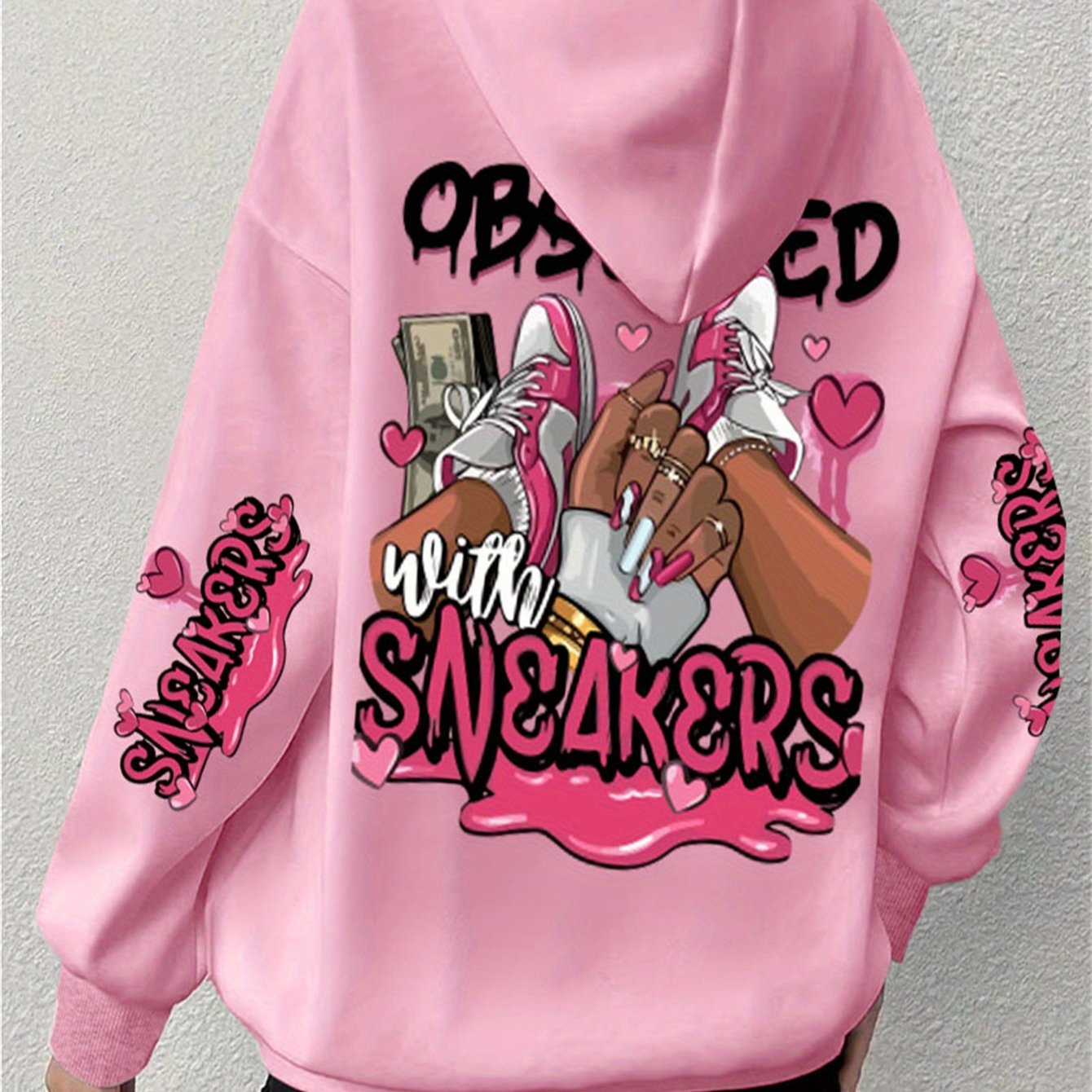 Толстовка с капюшоном для полных с длинными рукавами, с принтом букв, из полиэстера, повседневная, пуловер