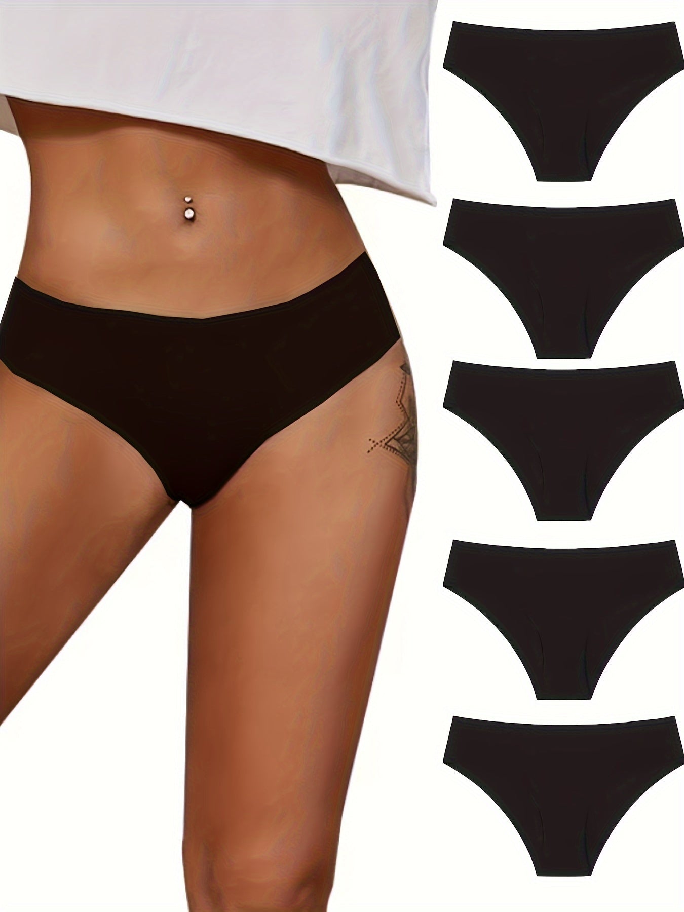 Women's Black Seamless Briefs Low-Rise Breathable Nylon Elastane Stretchy Hand Wash