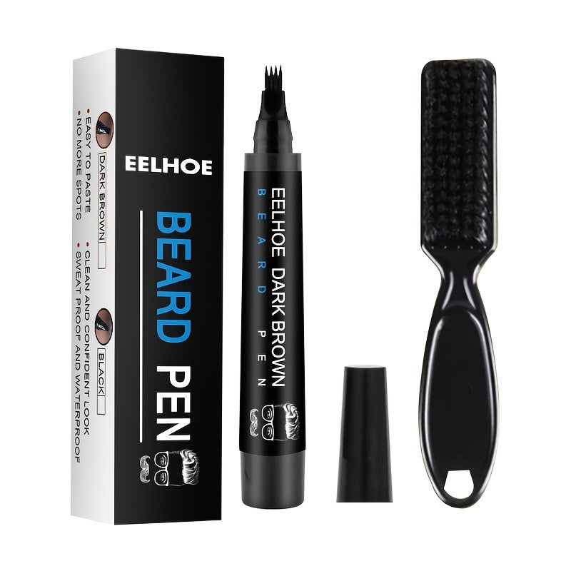 Men Beard Pencil Kit Black Alcohol-Free With Brush and Comb