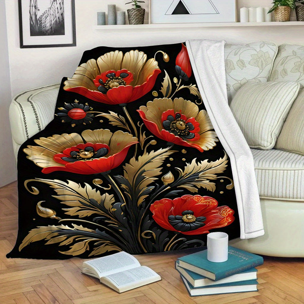Floral Printed Fleece Throw Blanket for Living Room Bedroom Sofa All-Season Durable Polyester