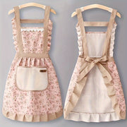 Floral Lace Apron with Hand Wipe Pocket for Kitchen Cleaning