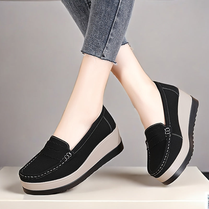 Women's Slip-On Loafers Black Synthetic Cushioned All-Season Casual Shoes
