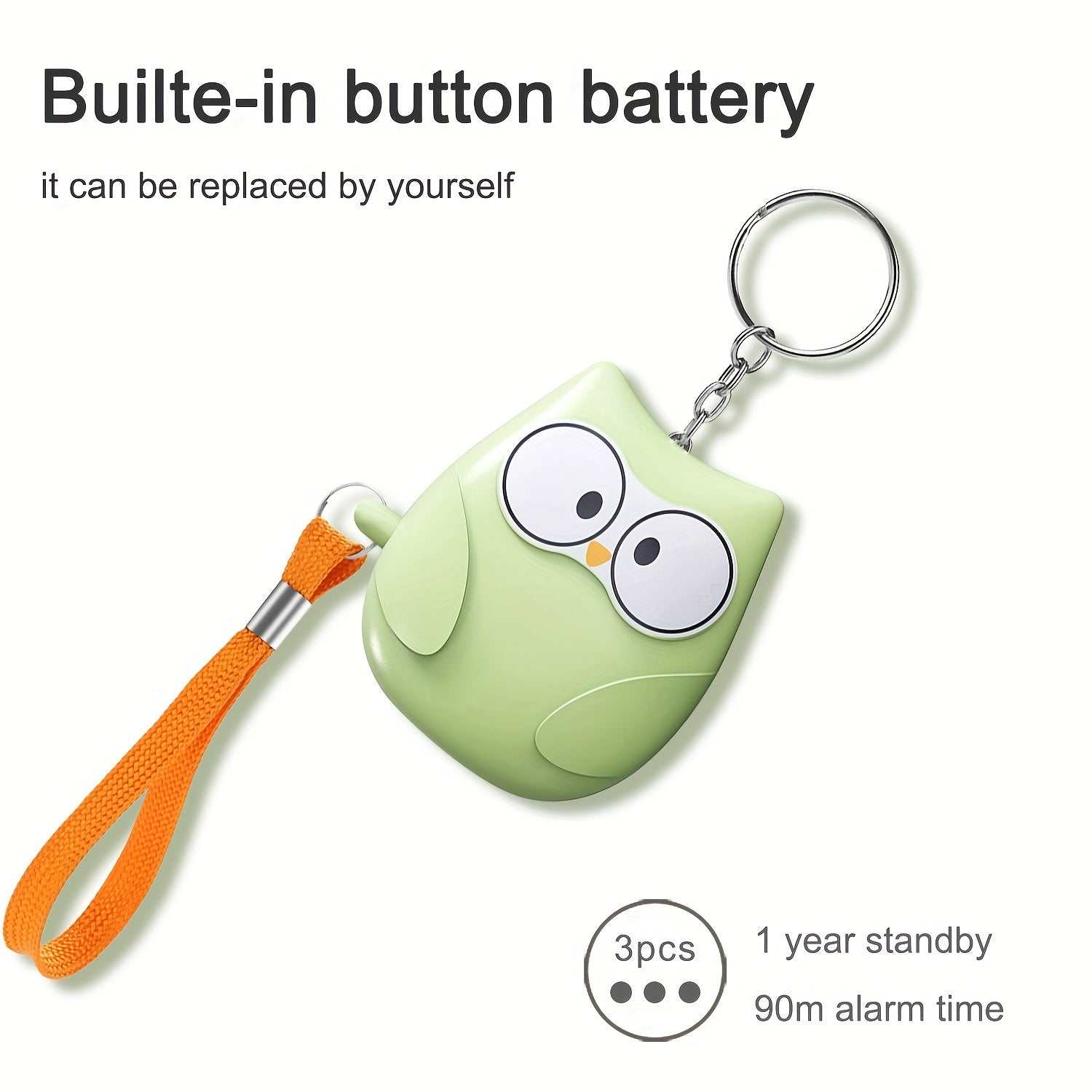 Cute Owl Personal Alarm 130dB Loud Siren LED Light Battery-Powered Safety Device