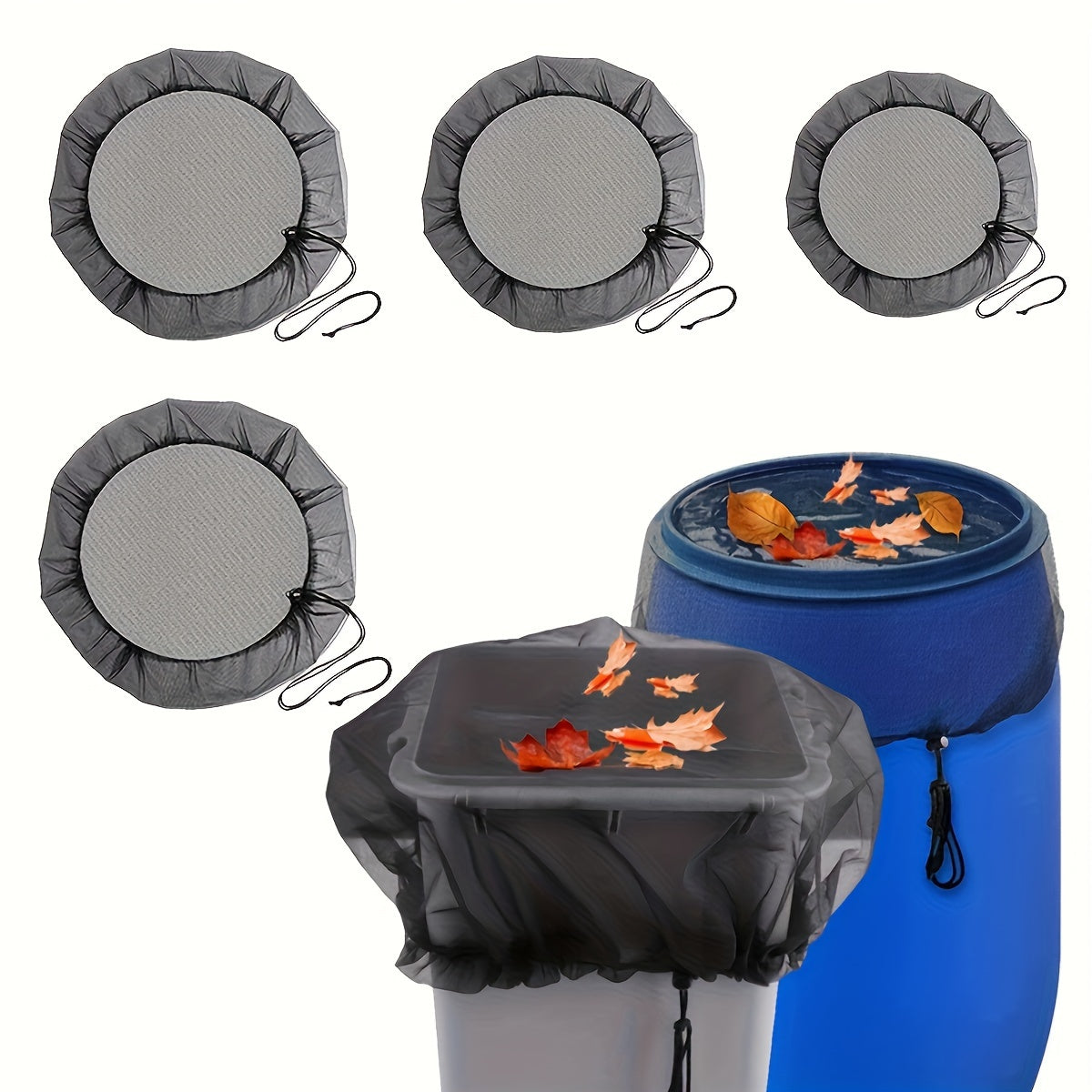 Мешковая крышка для дождевого бочка синяя, моющаяся, с вентиляционными отверстиями и шнурком