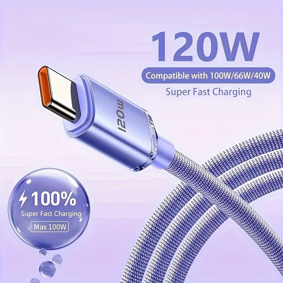 120W USB Type-C Cable Fast Charging Data Sync PVC Glossy Round Male to Male