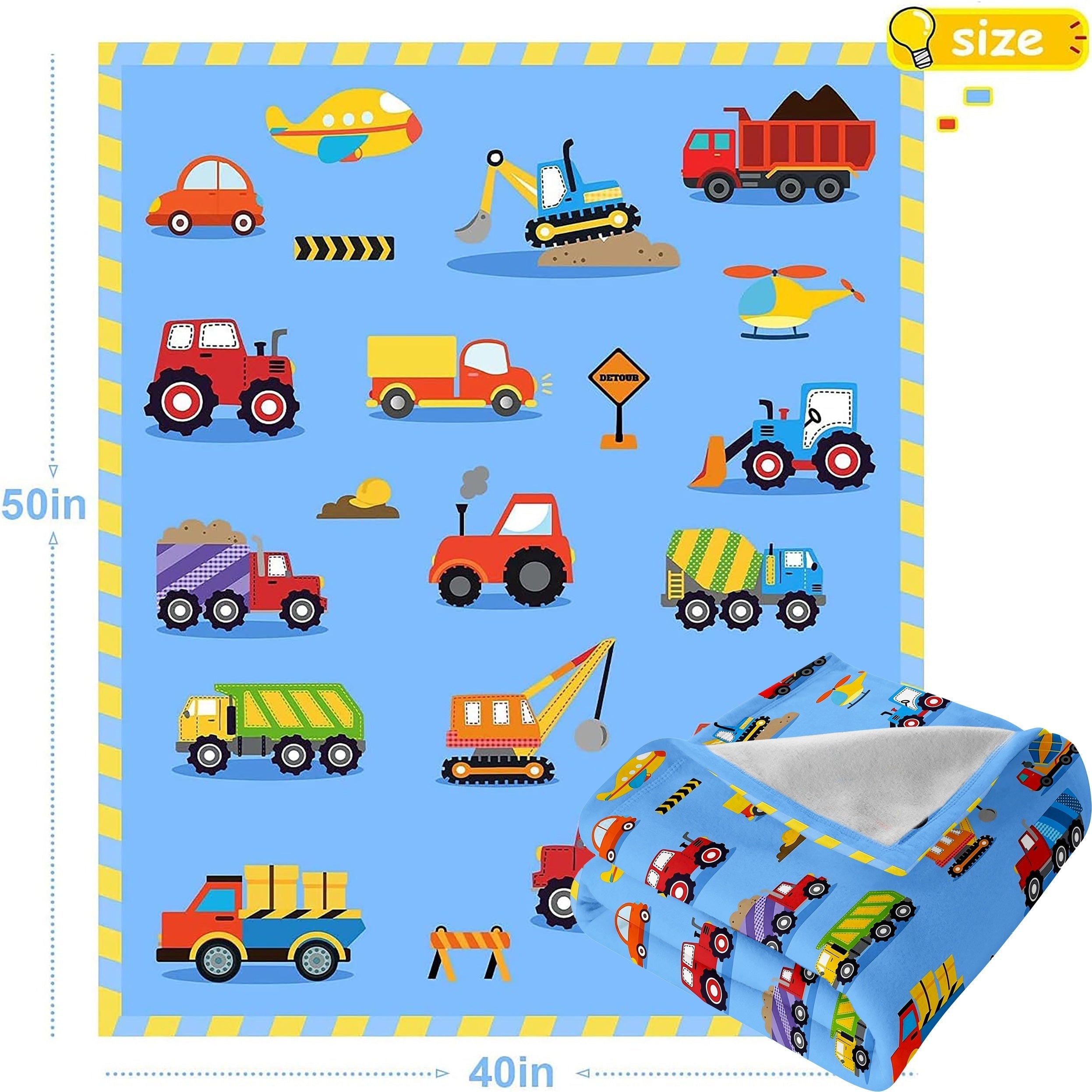 Baby Boys and Girls Lightweight Flannel Velvet Blue Truck Car Blanket 40x50 Inches