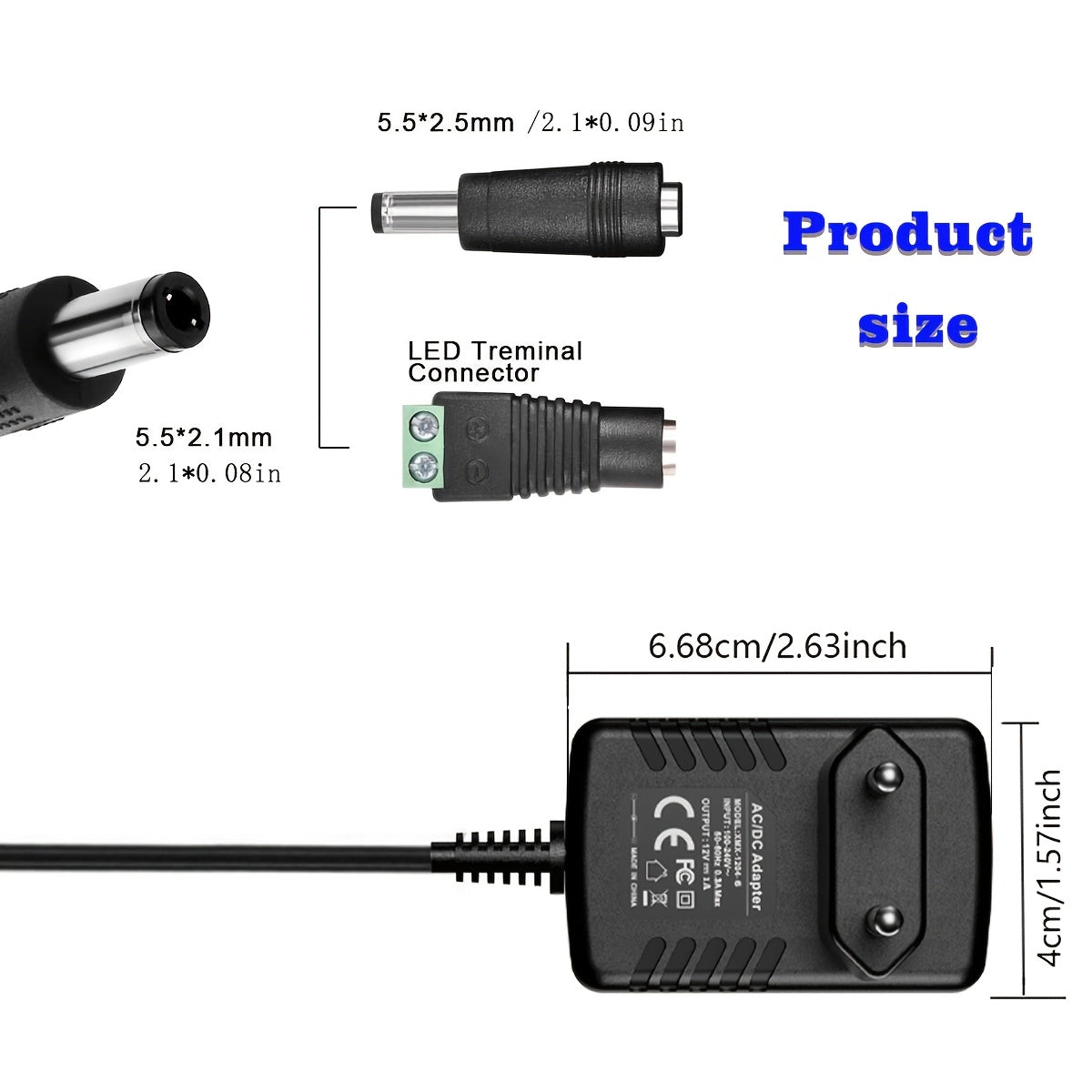 3-in-1 Quvvat adaptori Yevropa rozetkasi 12V 1A xavfsizlik kameralari CCTV LED chiroqlari uchun