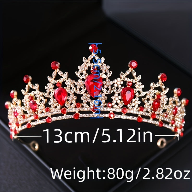 Red Crystal Tiaras for Women Prom Bridal Rhinestone Wedding Hair Accessories Crown