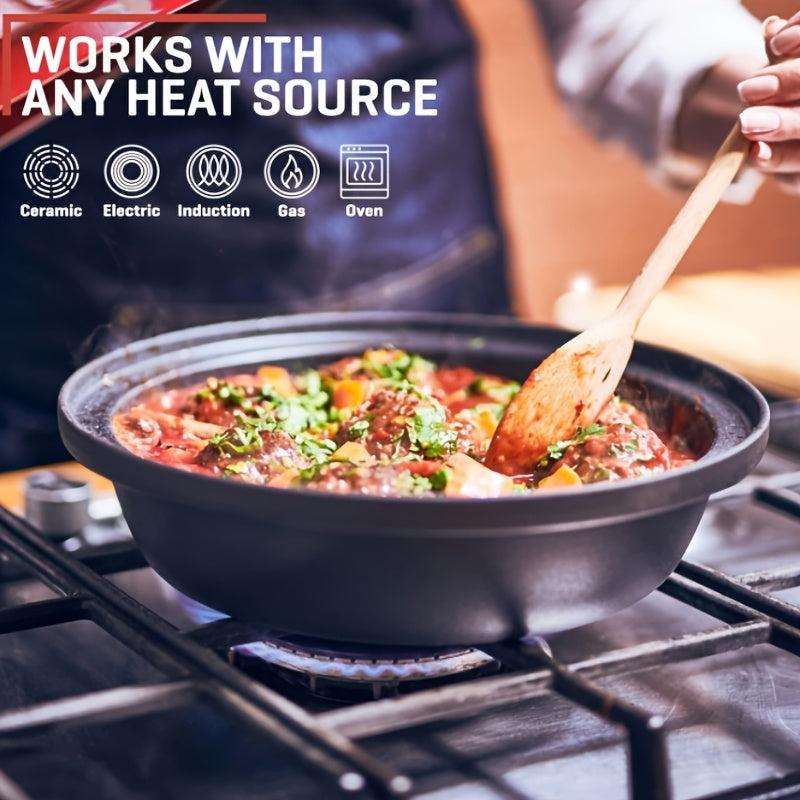 Традиционная марокканская тажинница с керамической крышкой и эмалированным чугунным основанием, подходит для газовых плит, идеально подходит для приготовления вкусных блюд.