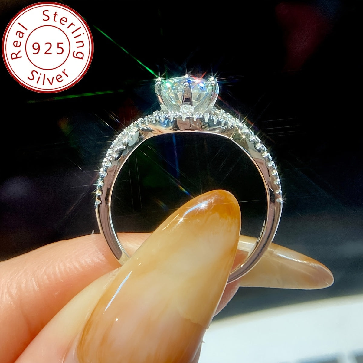 Anillo de moissanita de 1 quilate en plata de ley, joyería de compromiso para propuesta de boda