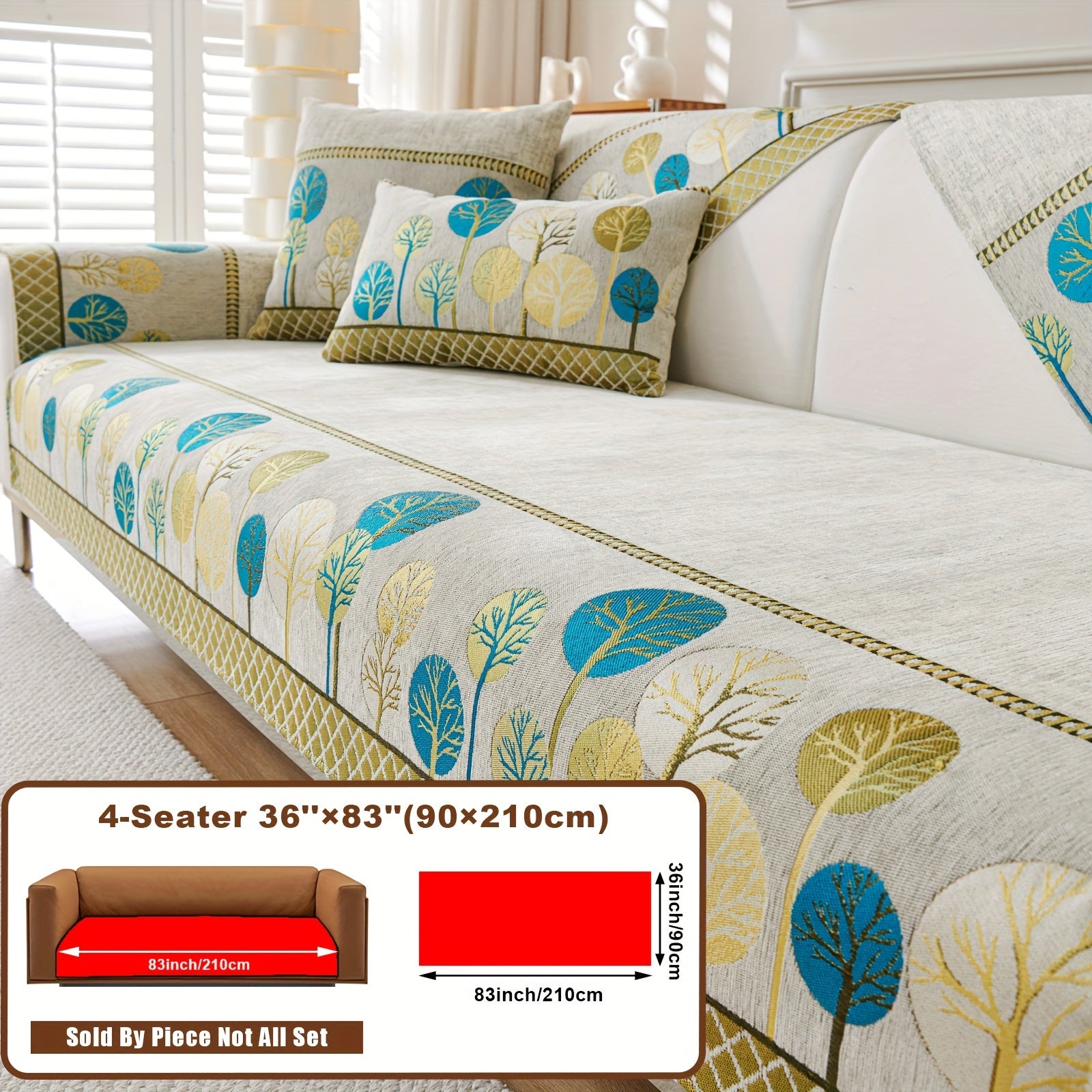 Boho Chic Jacquard Chenille Sofasi Qoplamasi Oygʻon Daraxt Mavzusi Boshqalar uchun Yoqimli Qattiq Yuvilishi Oʻz-oʻzidan yopishmaydigan Bardoshli Qalinlashtirilgan 4 oʻrindiqli kresloni mos keladi