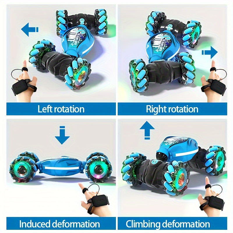 Off-Road 4WD RC Car with Gesture Sensing, Rechargeable Battery, Weather Resistant Animal Theme Blue Red for Ages 14+