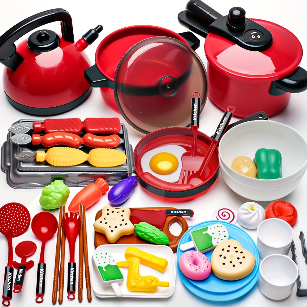 Kids Cooking Toy Set 47/69 Pieces Role-Playing Kitchen Play for Boys and Girls 3+