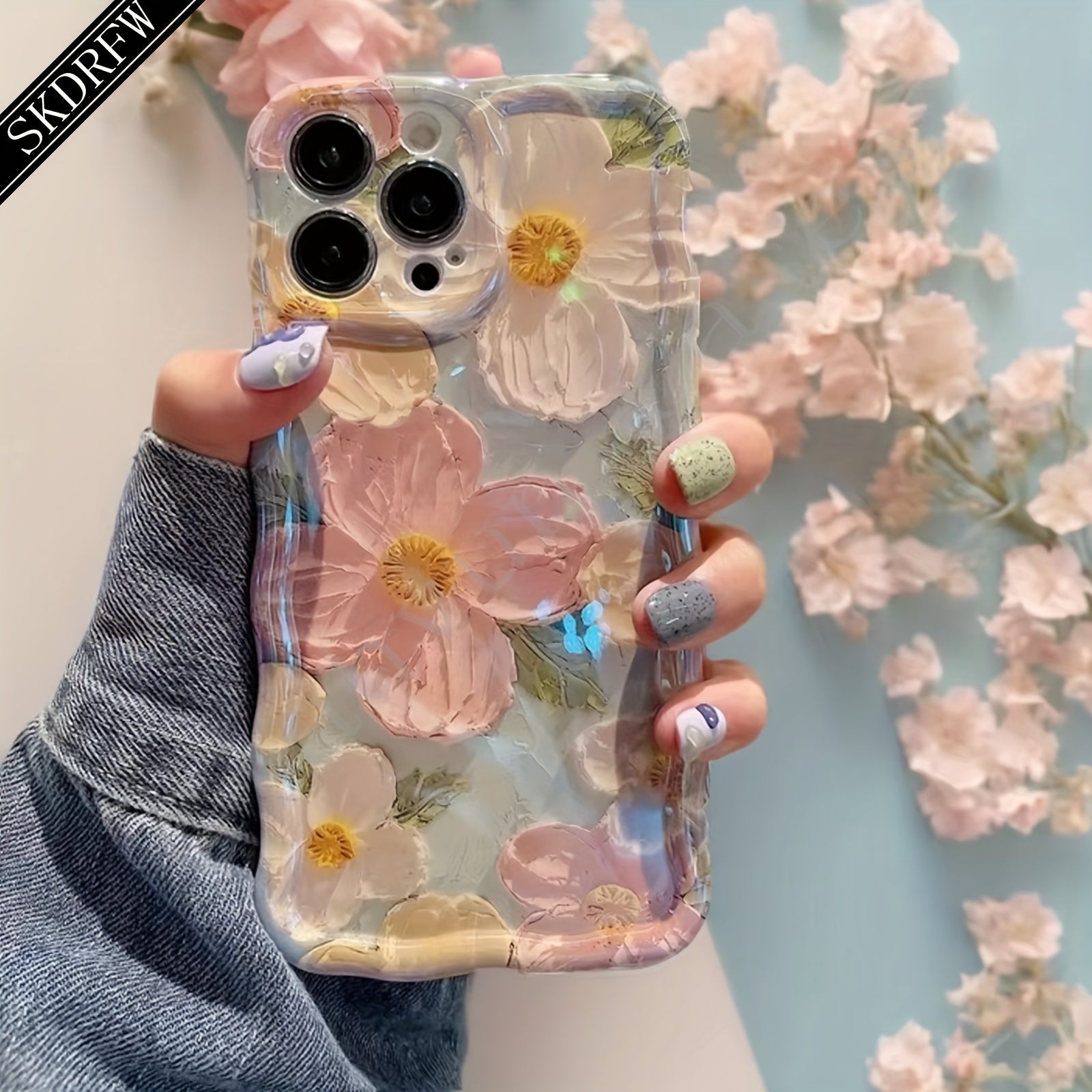 Luxury Laser Blue Light Flower Phone Case for iPhone 11-15 Pro Max TPU Protective Edge