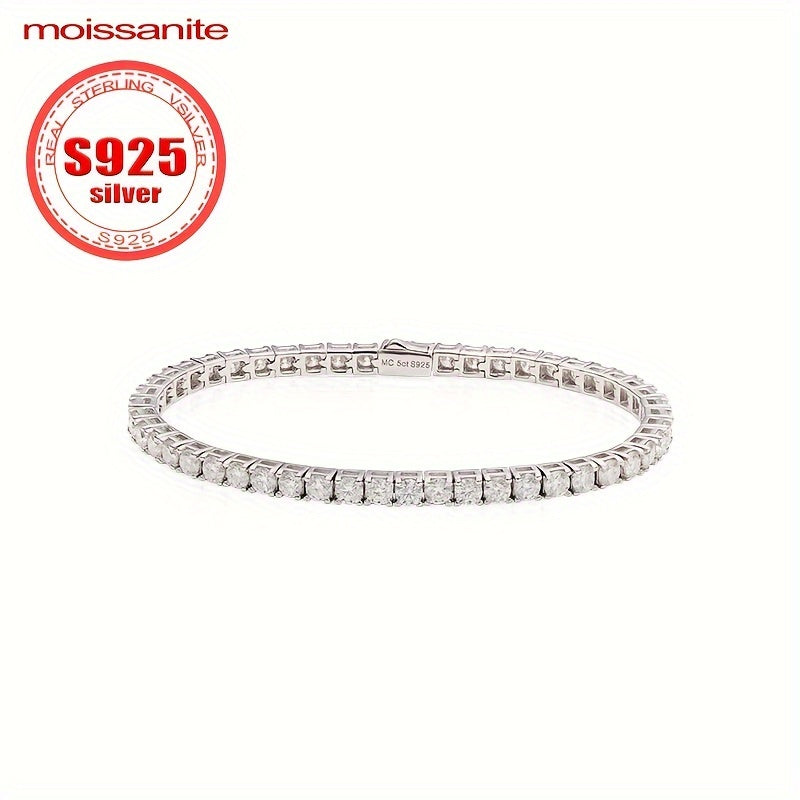 S925 Sterling Silver Moissanite Tennis Bilaguzuk, to'liq qator hashamatli va nafis uslubdagi Moissanite toshlari bilan. Ayollar uchun mukammal zargarlik sovg'asi.