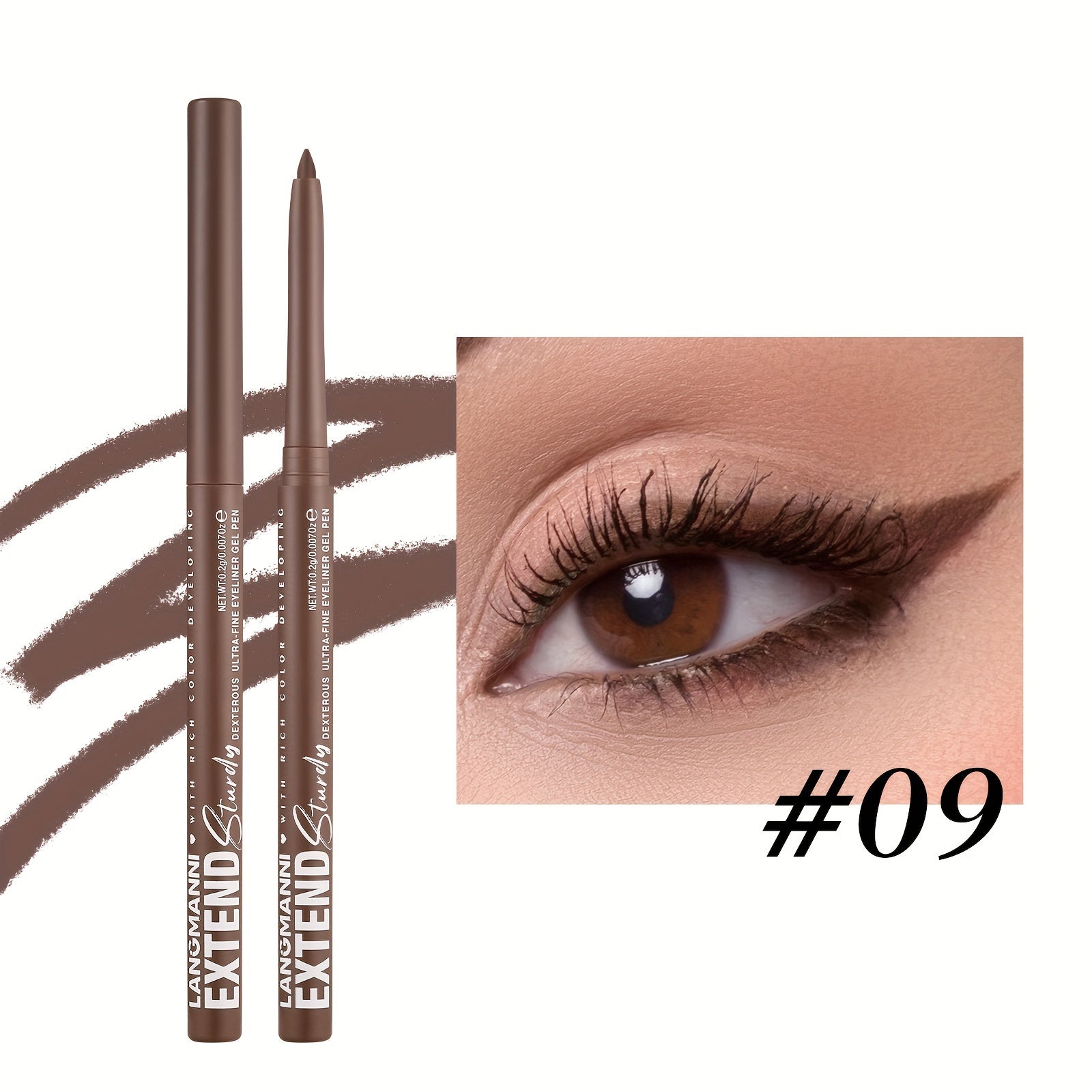 Women Eyeliner Gel Pen 12 Colors Long-Lasting Waterproof Smudge-Proof Brown