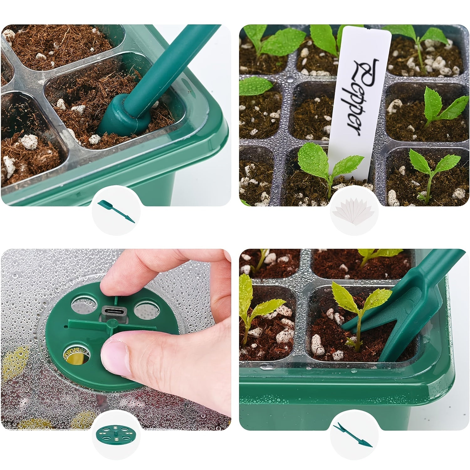 Seedling Grow Kit with LED Grow Light, Humidity Domes, Adjustable Brightness