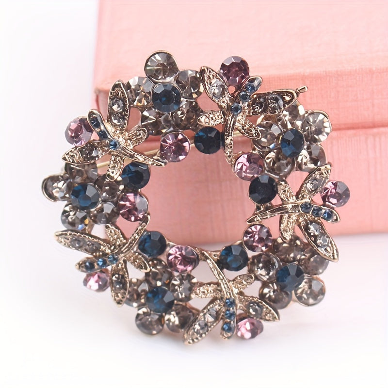 Butterfly Flower Wreath Brooch Pin Rhinestone Jewelry for Women Weddings Formal Events