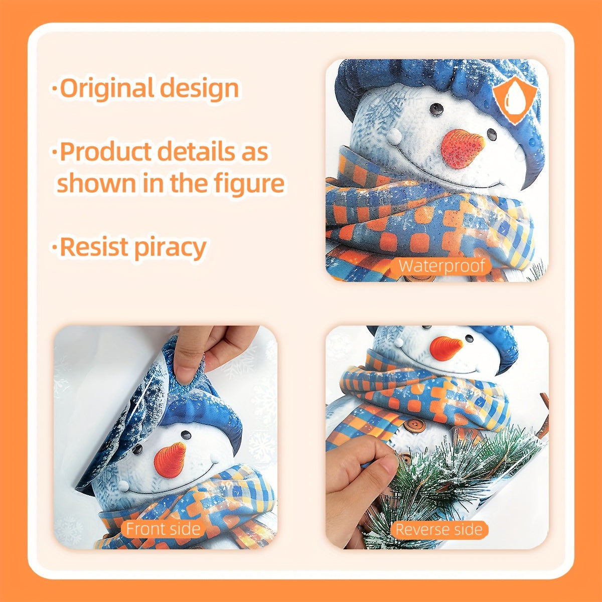 Double-Sided Christmas Snowman Window Cling Blue Hat Scarf Holiday Decor