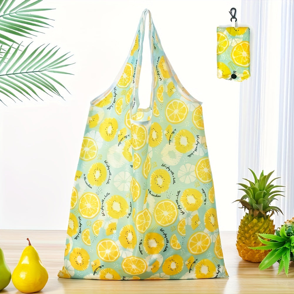 Large Foldable Tote Bag with Floral Pattern, Durable Polyester, Reusable Shopping