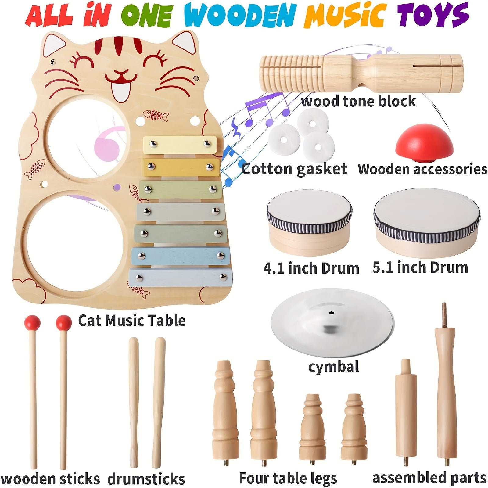 Kids Drum Set with Tambourines 10-in-1 Musical Instruments for Toddlers Preschool Percussion Toys