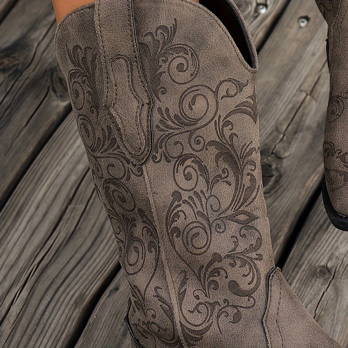 Женские кожаные сапоги в стиле western с лазерной гравировкой, средней длины, на повседневный стиль, с толстым каблуком