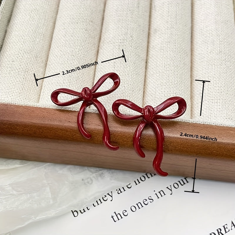 Zinc Alloy Bow Earrings for Women Copper Posts Simple Daily Vacation Wear