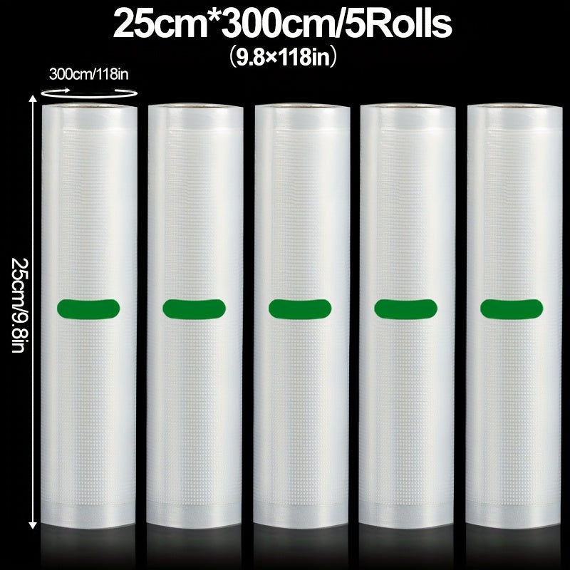 Vakuum Sealer Rolls - 5 dona, 3m uzunlik, ko‘p kenglik (28cm, 30cm, 33cm), mustahkam, yirtiqlarga chidamli dizayn, yangi saqlash va uzaytirilgan raf umr uchun, to'g'ridan-to'g'ri oziq-ovqat bilan xavfsiz, PE+PA