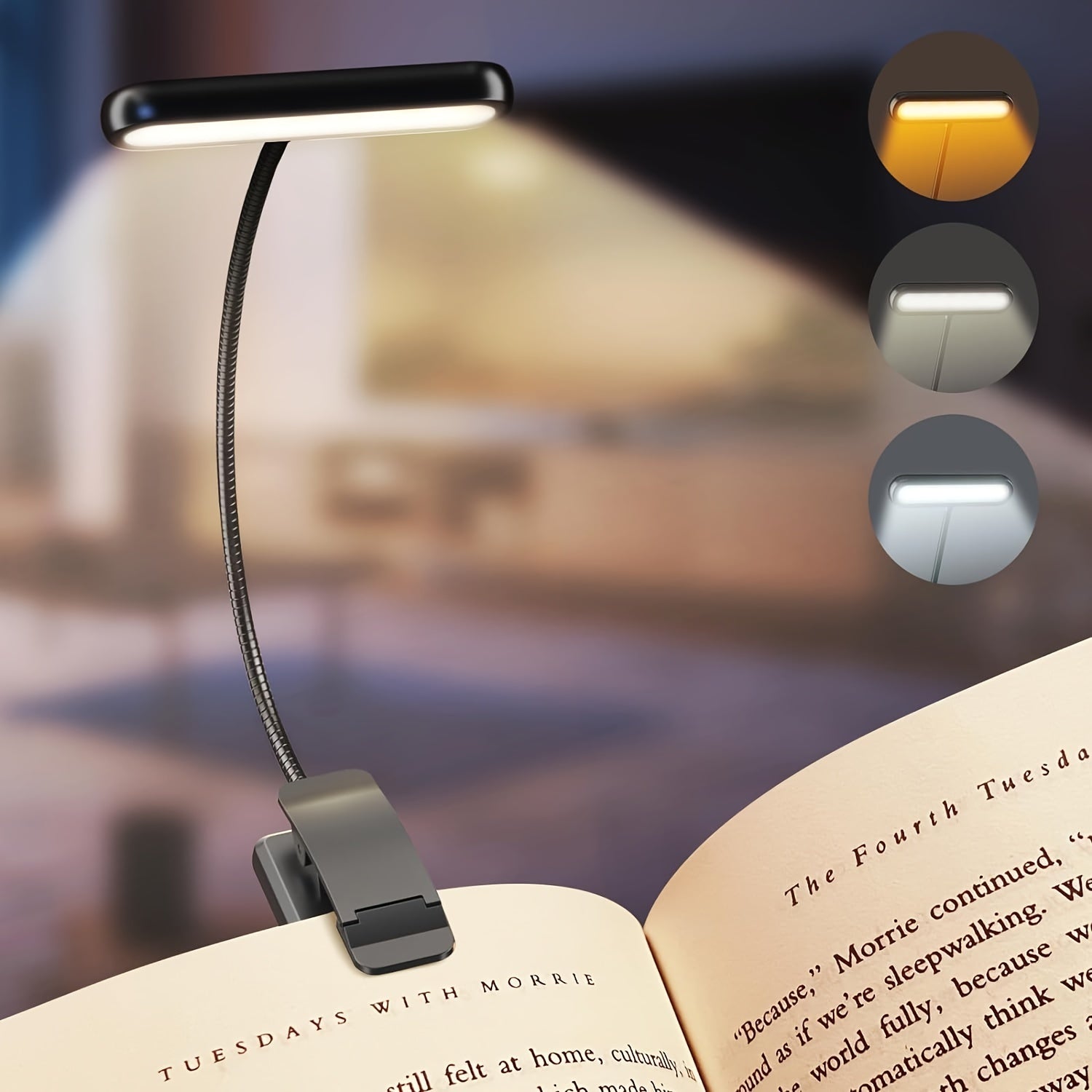 Rechargeable LED Book Light with Dual-Color Temperature Adjustable Brightness Aluminum Body USB Powered