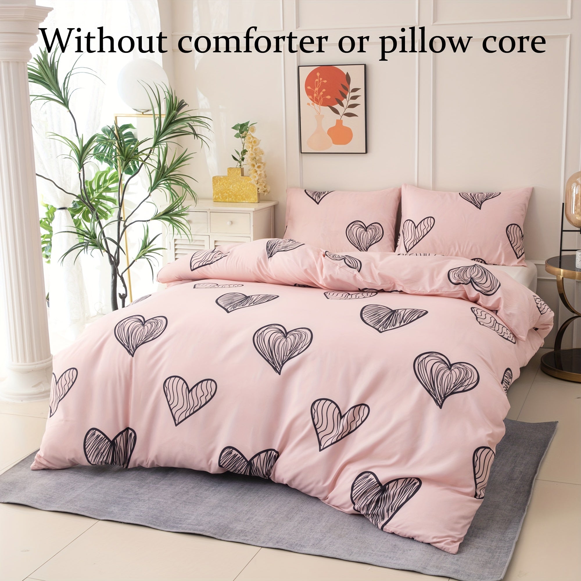 Black Heart Pattern Duvet Cover Set 3 Pieces Includes Duvet Cover and Pillowcases