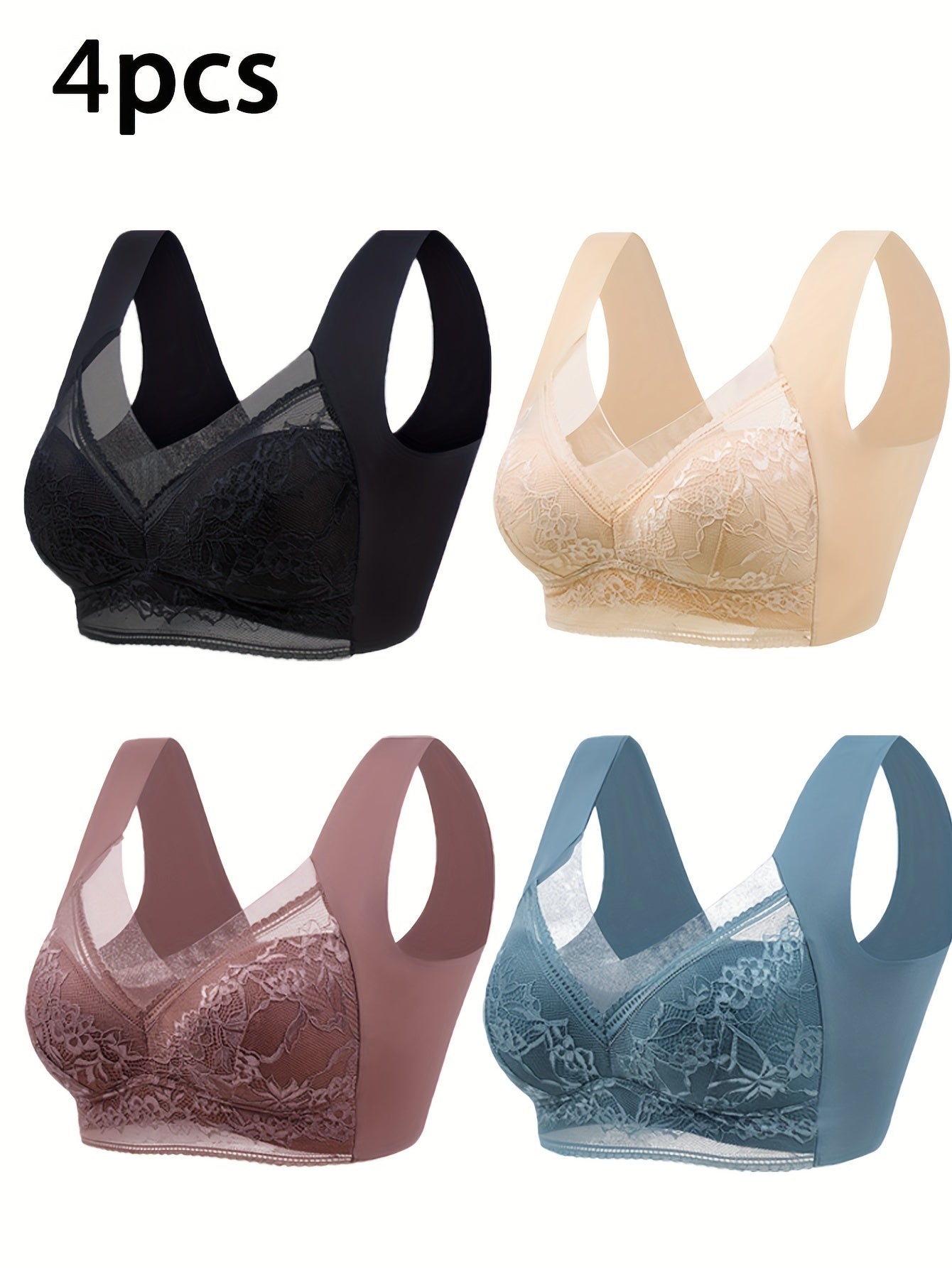 Women's Lace Contrast Underwear and Bra Set No Steel Ring Daily Lingerie
