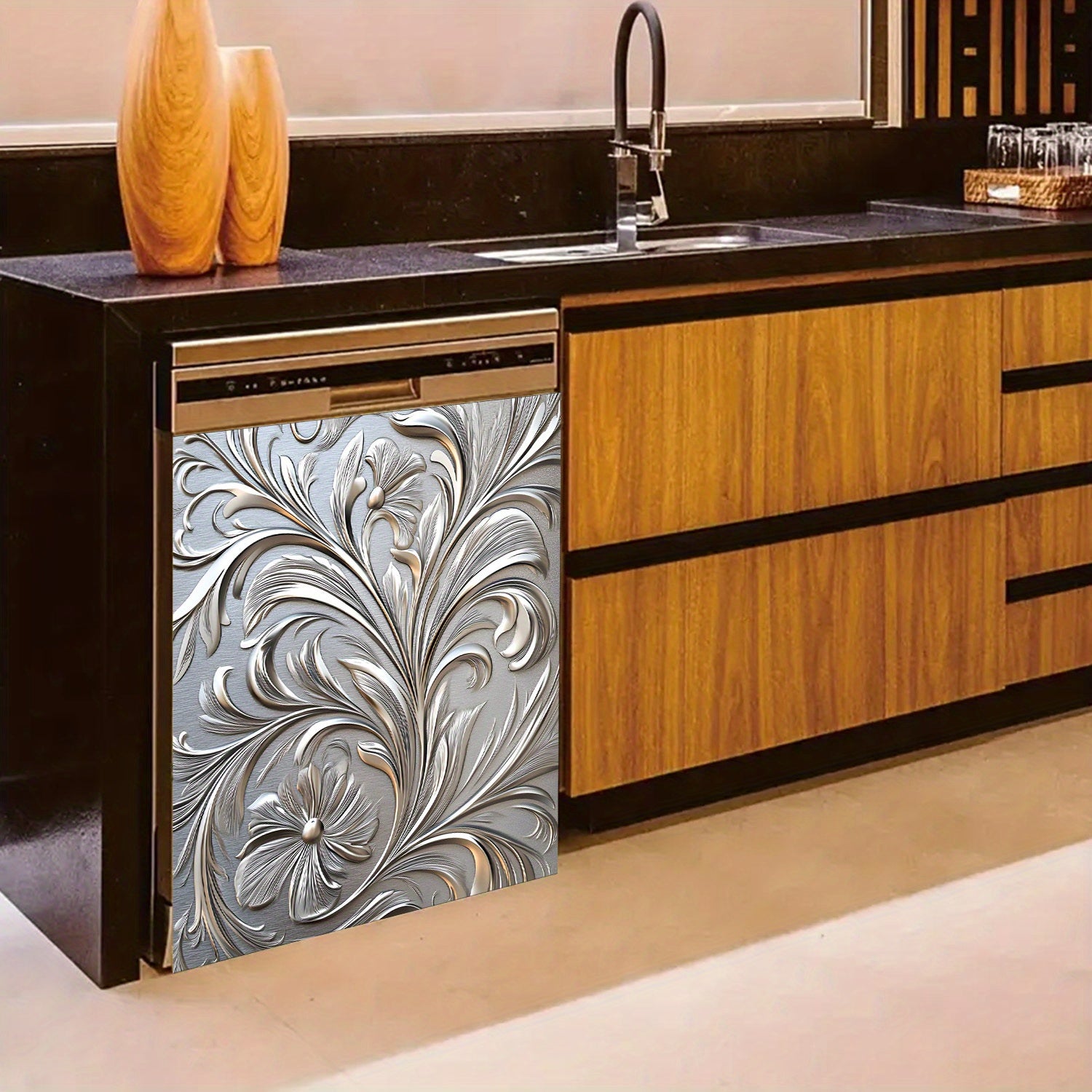 Eurasiyalik gul naqshli idish-tovoq yopishqoq magnit qopqog'i, suv o'tkazmaydigan, issiqlikka chidamli PVC 58.5x65 cm