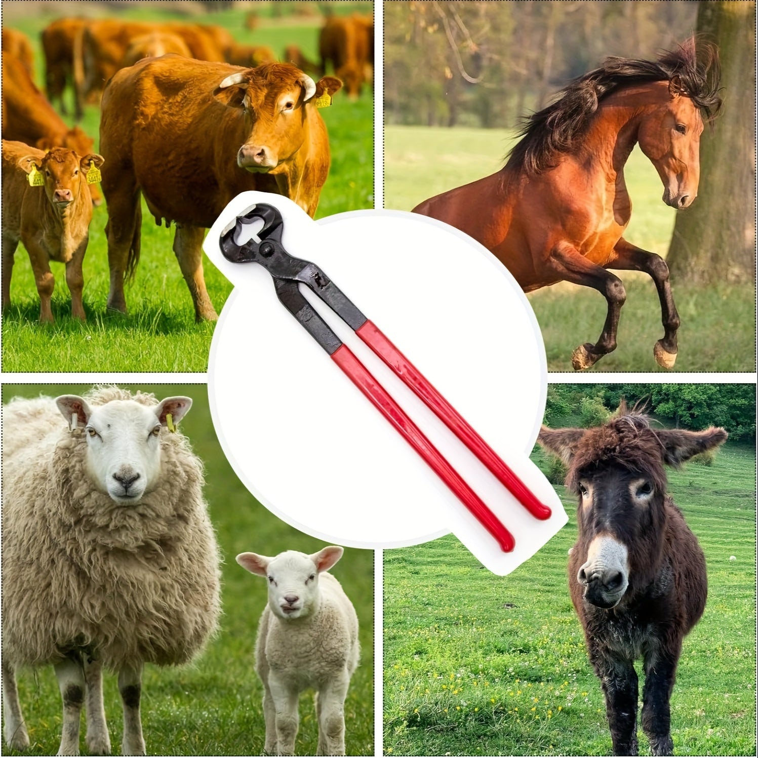 16-Inch Steel Horseshoe Trimming Pliers with Red Ergonomic Handle for Horse Hoof Grooming