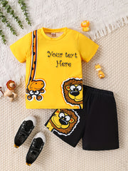 Boys' Summer Outfit Set Polyester T-Shirt and Shorts Cartoon Lion Breathable Knit Age 12 and Under