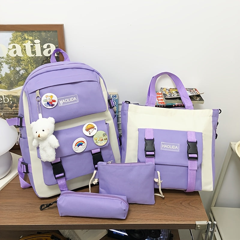 Random 5-Piece Insignia Backpack Set for Students Large Capacity Multifunctional Nylon