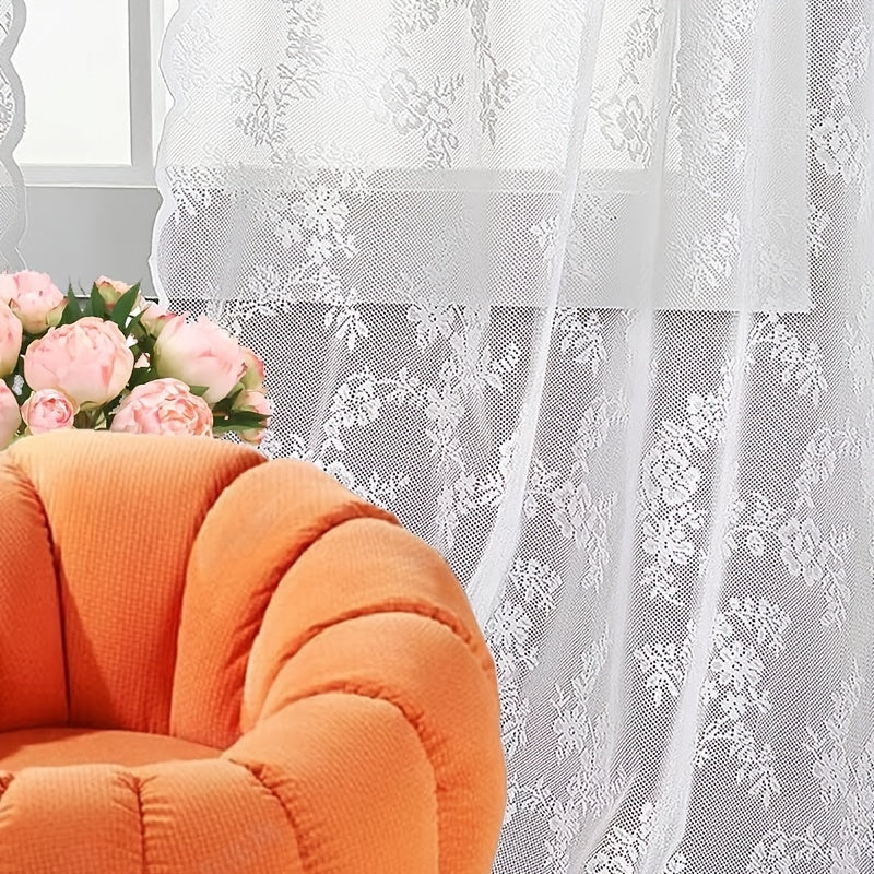 Floral Lace Curtain for Homes Perforated Sheer 1 Piece