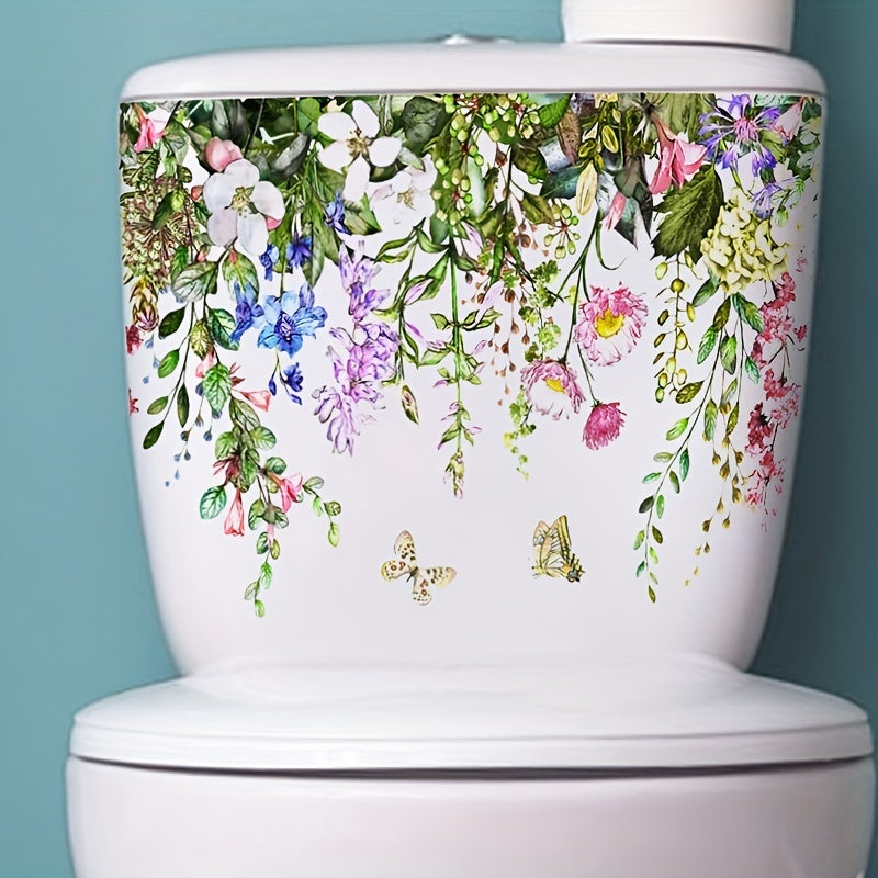 Vibrant Tropical Floral Butterfly Toilet Sticker Self-Adhesive Ceramic Bathroom Decor