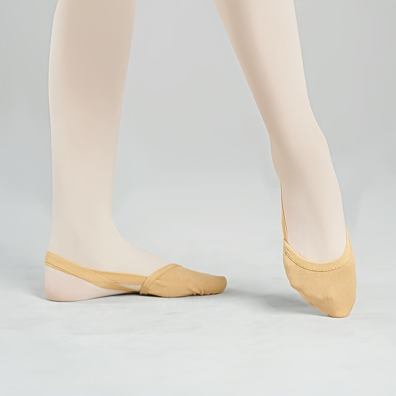 Women's Lightweight Elastic Half-Sole Ballet Shoes Beige Rhythmic Dance Footwear
