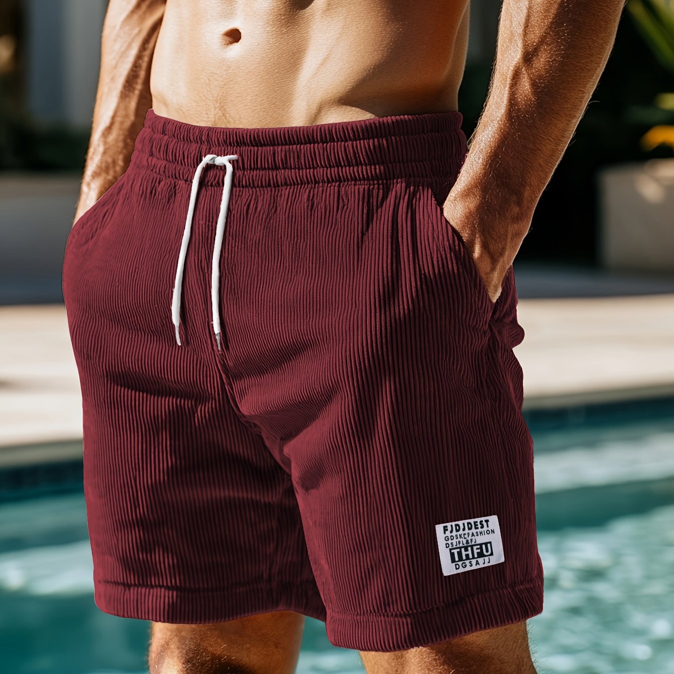 Qora korduroy shortlar, tortishqich bel va yon cho'ntaklar bilan, "Kaliforniya" printi bilan. Polyesterdan tayyorlangan, barcha mavsumlar uchun mos, ochiq havoda faoliyatlar uchun ideal.