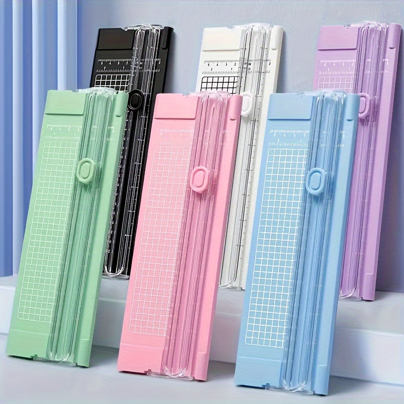 Compact A4 Paper Cutter with Ruler Dual-Direction for Photos and Stationery in Pink Blue Green Purple Black