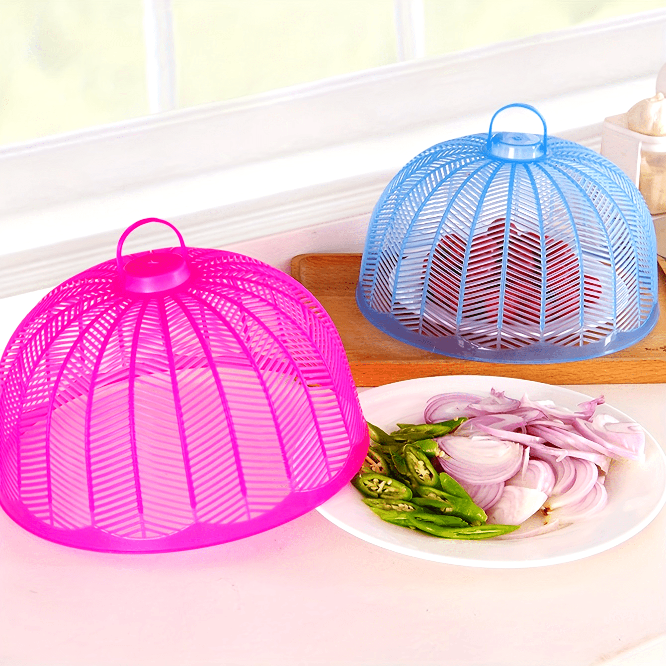Set of 3 Plastic Food Covers with Mesh Screens for Outdoor Use