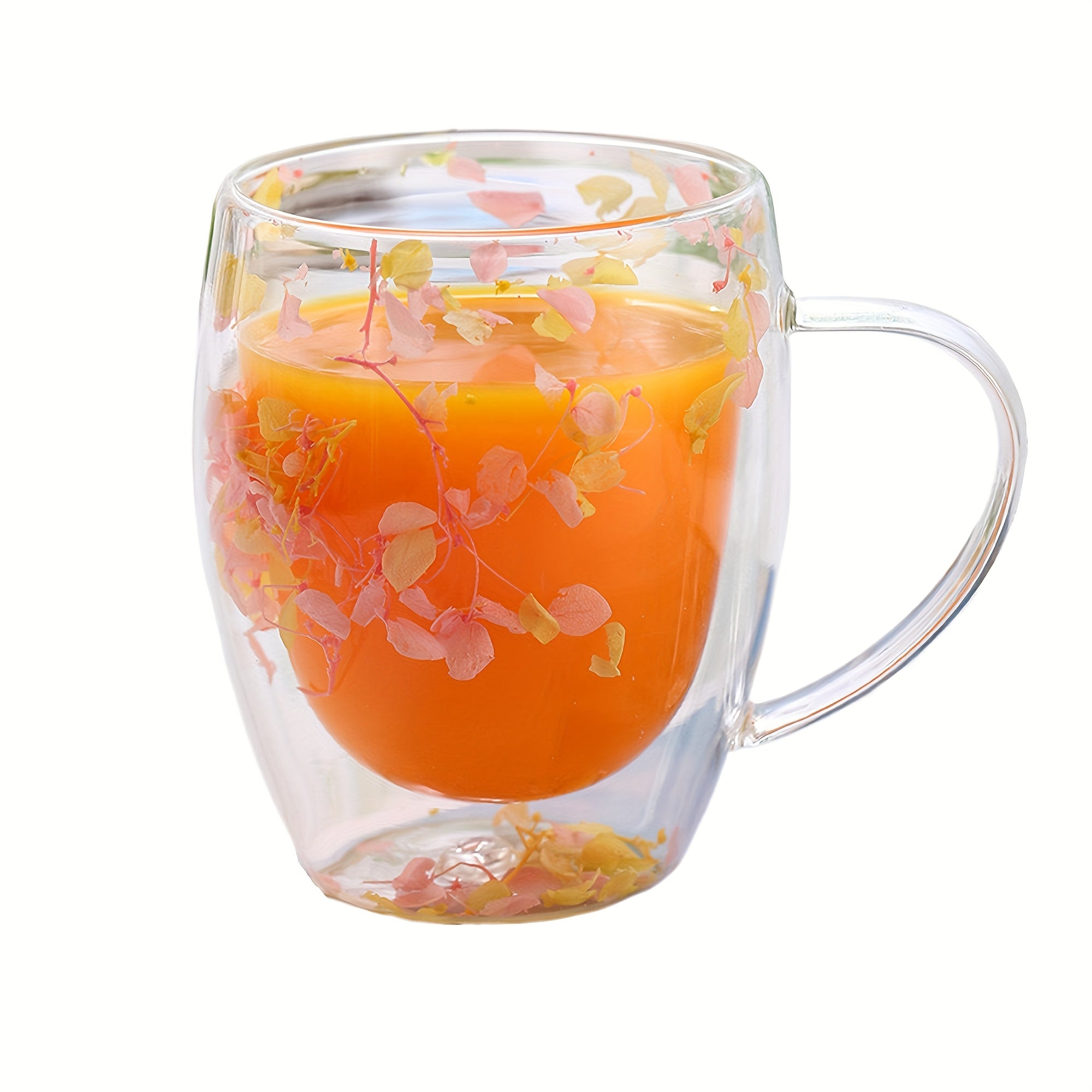 Set of 2 Floral Double Wall Glass Mugs 11.83 oz Hot Beverages Gift