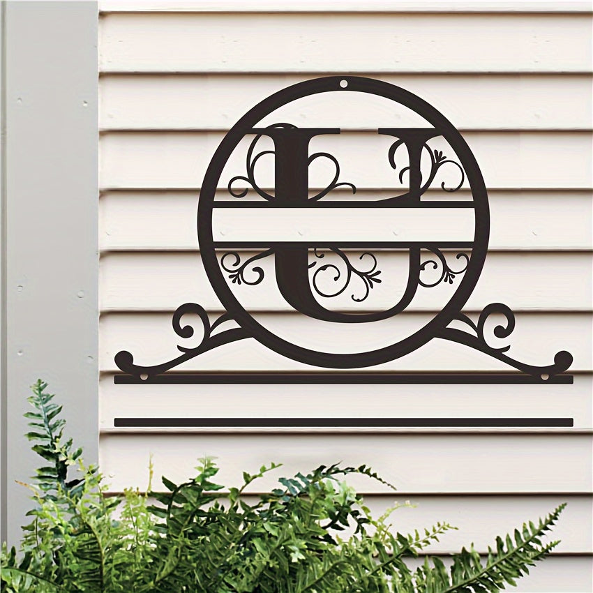 Maxsus metall oilaviy nom yozuvi bilan monogram va familiya, ob-havo sharoitiga chidamli, bardoshli va teksturali yakuniy uchun uy bezaklari