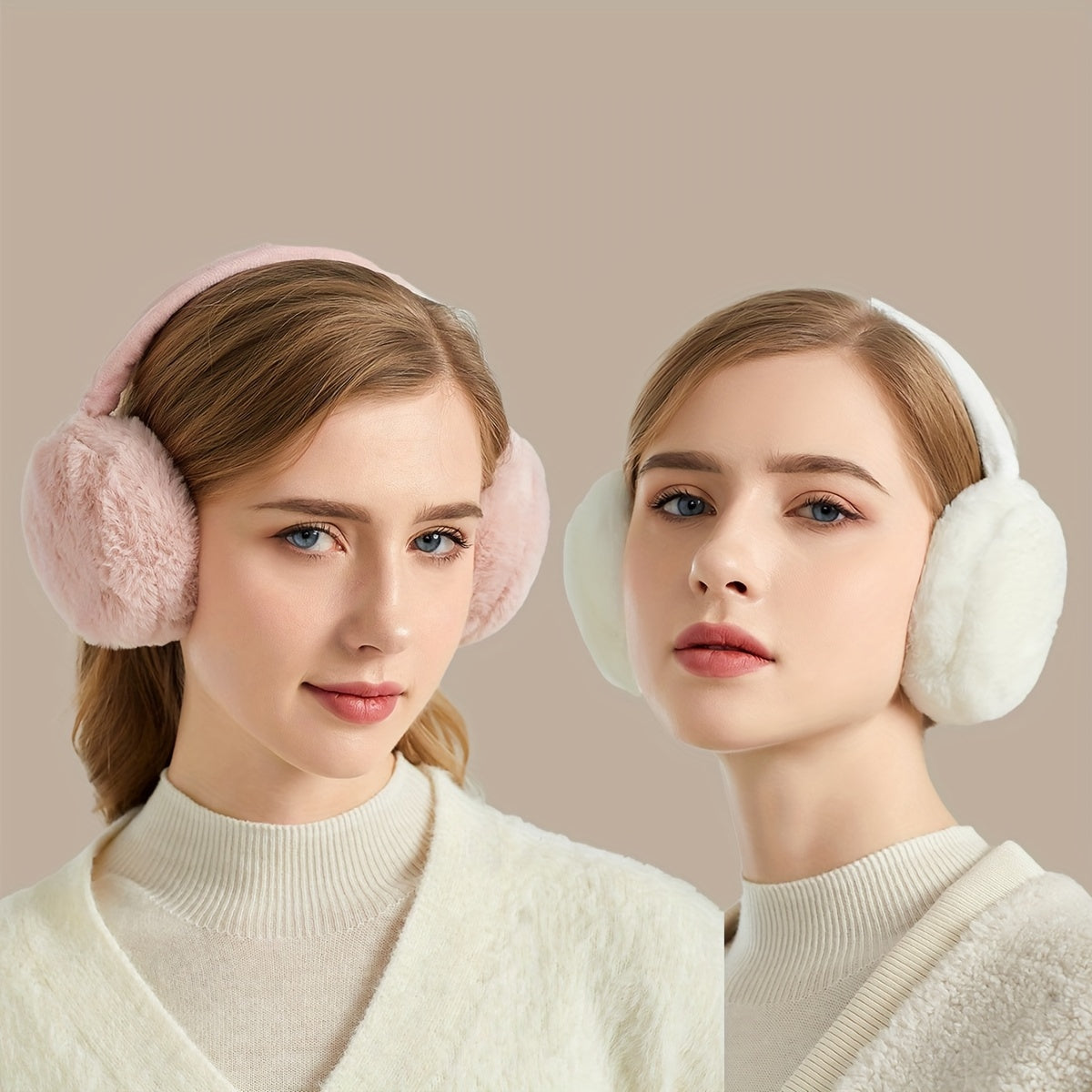 Set of 2 Women's Foldable Earmuffs in Solid Colors, Plush Warmth, Portable