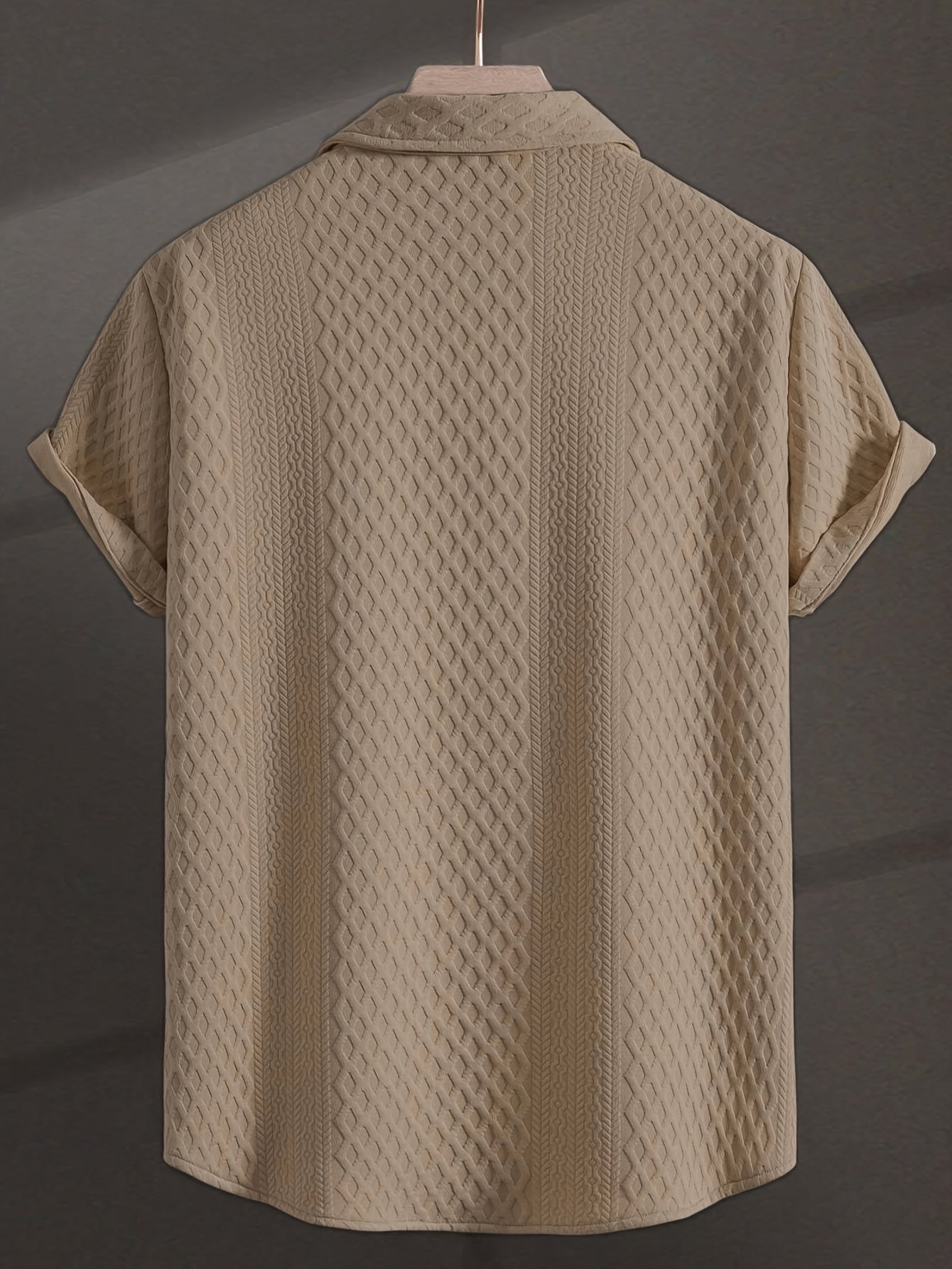 Camisa de hombre de manga corta de color sólido con patrón geométrico tejida, verano, algodón y poliéster