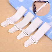 Set of 4 White Elastic Sheet Straps with Clips for Bedding and Mattress Securement