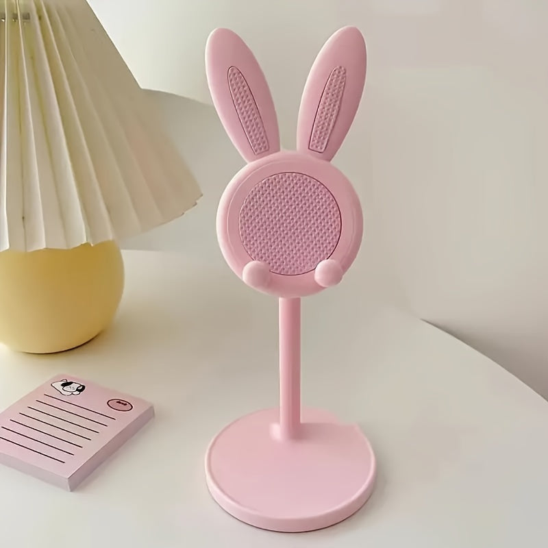 Soporte ajustable para teléfono con forma de conejo y alfombrilla antideslizante para selfies y transmisiones
