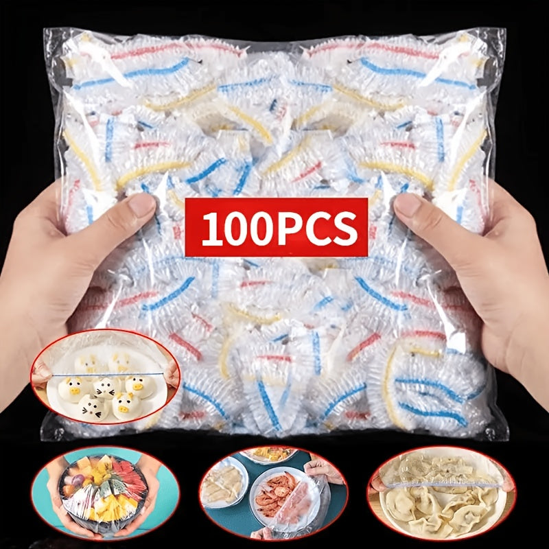 Colorful Food Storage Covers Set of 100 Durable Plastic Wrap for Bowls and Containers