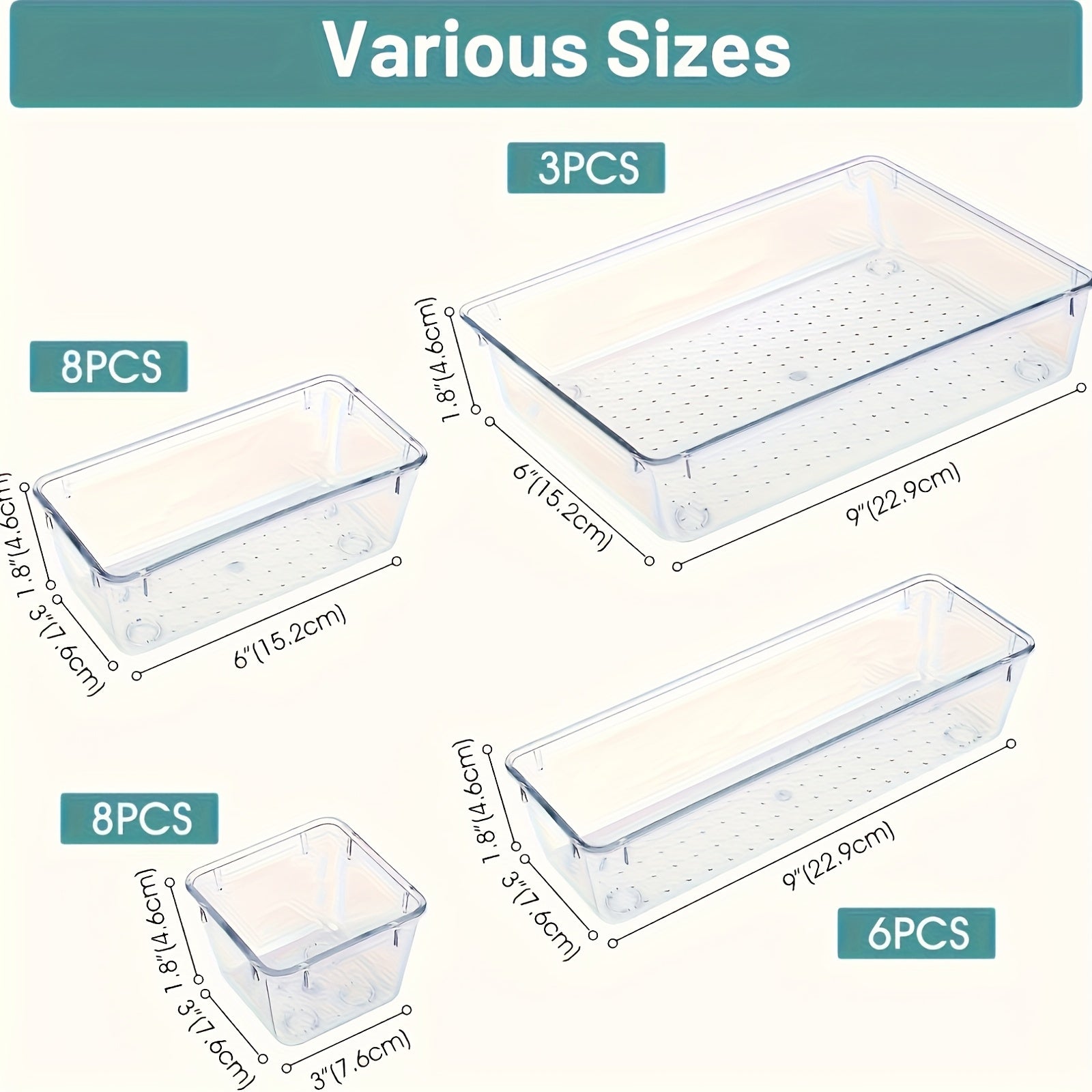 25-Piece Transparent PET Plastic Drawer Organizers with Non-Slip Partitions for Kitchen Bathroom Jewelry Cosmetics